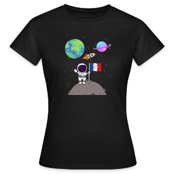 Mondlandung Planet Frankreich Flagge Astronaut - Frauen T-Shirt - Schwarz - Vorne - AI Model Female 172 dark (172cm)