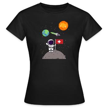 Planet Schweiz Flagge Mondlandung Astronaut - Frauen T-Shirt - Schwarz - Vorne - AI Model Female 172 dark (172cm)