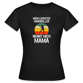 Handballer Geschenk Retro Handball Mama - Frauen T-Shirt - Schwarz - Vorne - AI Model Female 172 dark (172cm)