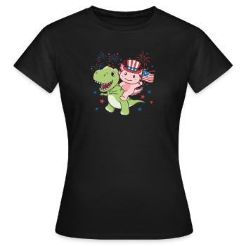 Axolotl mit T-Rex für den vierten Juli Feuerwerk - Frauen T-Shirt - Schwarz - Vorne - AI Model Female 172 dark (172cm)