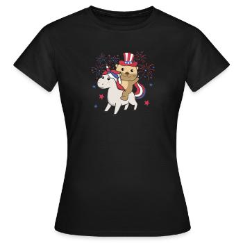 Otter mit Einhorn für den vierten Juli Feuerwerk - Frauen T-Shirt - Schwarz - Vorne - AI Model Female 172 dark (172cm)