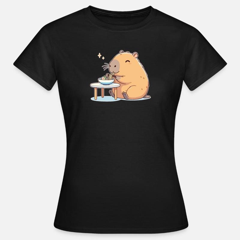 sød capybara spiser ramen nudler capybaras ramen - Dame-T-shirt - sort
