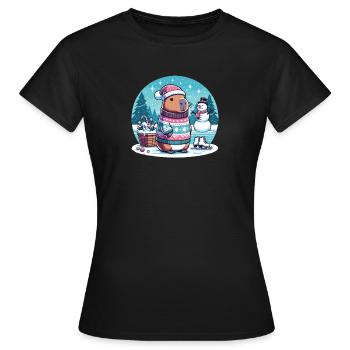 Noël festif Capybara d’hiver - T-shirt Femme - noir - Devant - AI Model Female 172 dark (172cm)