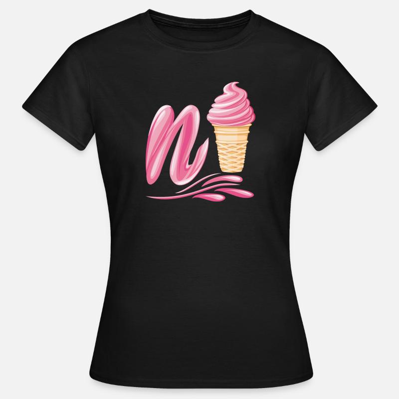 N'ice Erdbeer-Softeis-Emoji mit Buchstaben N - Frauen T-Shirt - Schwarz