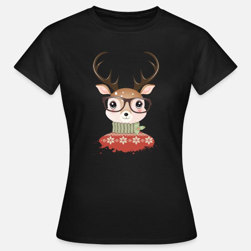 Hirsch mit Weihnachtspullover und Nerd Brille - Frauen T-Shirt - Schwarz