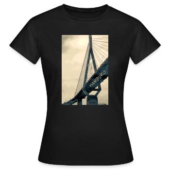 Hamburg Bruecken Skyline Illustration - Frauen T-Shirt - Schwarz - Vorne - AI Model Female 172 dark (172cm)