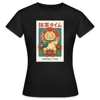 Katzenfreund Meet Matcha - Frauen T-Shirt - Schwarz - Vorne - AI Model Female 172 dark (172cm)