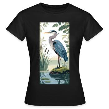 Jeune héron cendré dans la nature - T-shirt Femme - noir - Devant - AI Model Female 172 dark (172cm)