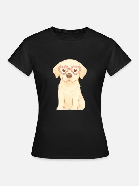 Verspielter Hund mit Herzbrille - Frauen T-Shirt - Schwarz