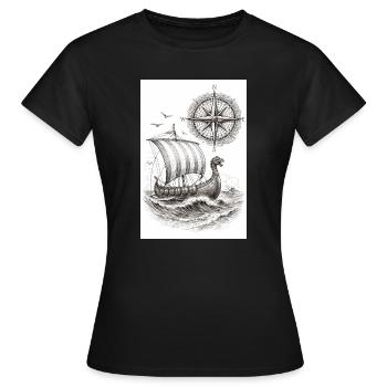 Navire à voile Compass Viking - T-shirt Femme - noir - Devant - AI Model Female 172 dark (172cm)