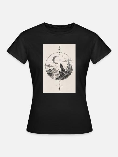 Mondwolf am Felsgipfel - Frauen T-Shirt - Schwarz