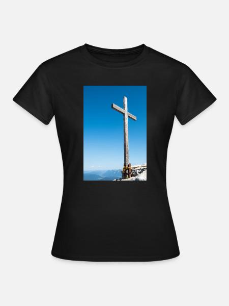 Gipfelkreuz in den deutschen Alpen - Frauen T-Shirt - Schwarz