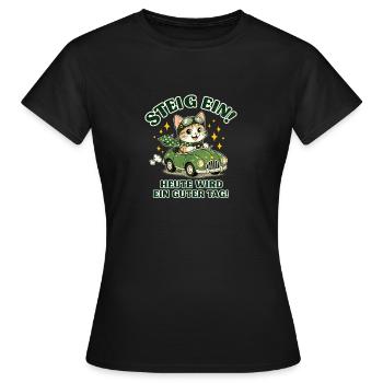Katzenabenteuer im grünen Cabrio - Frauen T-Shirt - Schwarz - Vorne - AI Model Female 172 dark (172cm)