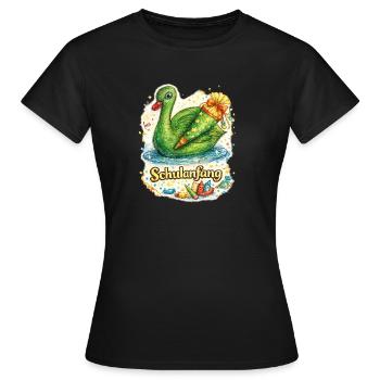 Schulanfang-Schwan mit Geschenk - Frauen T-Shirt - Schwarz - Vorne - AI Model Female 172 dark (172cm)
