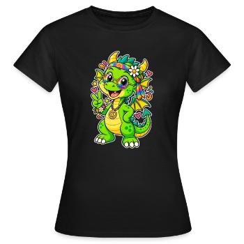 Dragon hippie avec bandana arc-en-ciel - T-shirt Femme - noir - Devant - AI Model Female 172 dark (172cm)