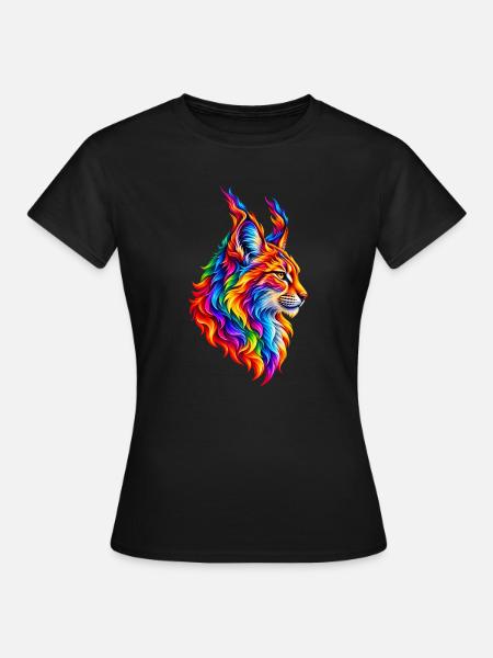 Flammender Regenbogen-Luchs - Frauen T-Shirt - Schwarz