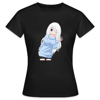 Anime-Mädchen winken - Frauen T-Shirt - Schwarz - Vorne - AI Model Female 172 dark (172cm)