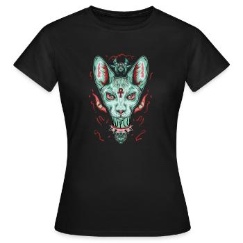 Ägyptische Sphynx Katze - Frauen T-Shirt - Schwarz - Vorne - AI Model Female 172 dark (172cm)