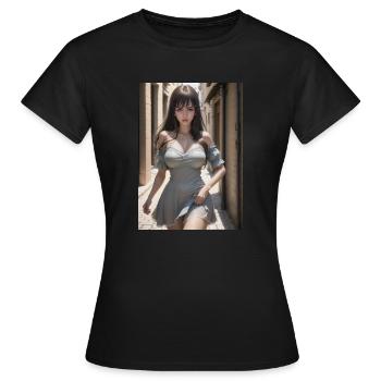 Femme dans une ruelle, ville,IA générée - T-shirt Femme - noir - Devant - AI Model Female 172 dark (172cm)