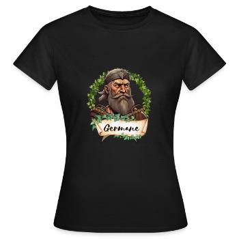 Germanen Motiv - Germane Krieger mit Efeurand - Frauen T-Shirt - Schwarz - Vorne - AI Model Female 172 dark (172cm)