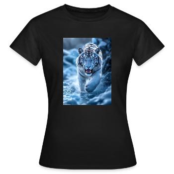 Le tigre blanc court dans le ruisseau - T-shirt Femme - noir - Devant - AI Model Female 172 dark (172cm)