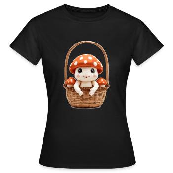 Champignon mignon dans un panier - T-shirt Femme - noir - Devant - AI Model Female 172 dark (172cm)