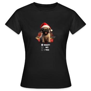 Stygg och fin julskjorta rolig mops - T-shirt dam - svart - Fram - AI Model Female 172 dark (172cm)