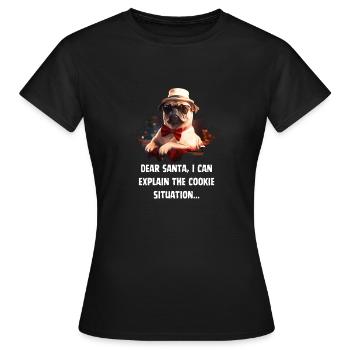 « L’assistant du Père Noël : Carlin avec un penchant pour les biscuits ! » - T-shirt Femme - noir - Devant - AI Model Female 172 dark (172cm)