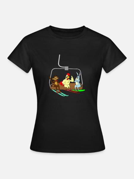 Ski Lift Tiere Skifahrer Lustig Kinder Geschenk - Frauen T-Shirt - Schwarz
