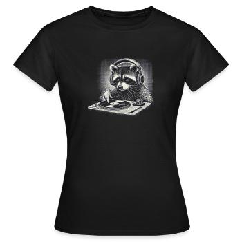 Waschbär DJ mit Köpfhörer am Plattenspieler, spass - Frauen T-Shirt - Schwarz - Vorne - AI Model Female 172 dark (172cm)