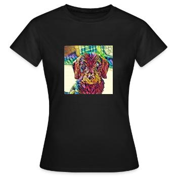 Art de chiot teckel à poil dur - T-shirt Femme - noir - Devant - AI Model Female 172 dark (172cm)
