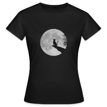 Chat lune pleine lune kitty cat rock - T-shirt Femme - noir - Devant - AI Model Female 172 dark (172cm)
