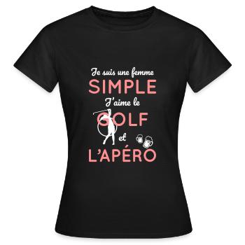 Golf - Femme simple j'aime le golf et l'apéro - T-shirt Femme - noir - Devant - AI Model Female 172 dark (172cm)