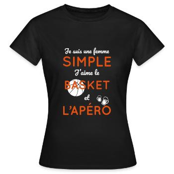 Femme simple aime le basket et l'apéro - T-shirt Femme - noir - Devant - AI Model Female 172 dark (172cm)