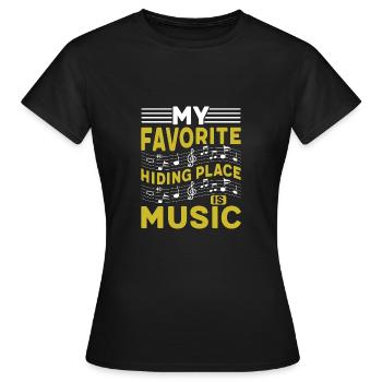 Ma cachette préférée est la musique - T-shirt Femme - noir - Devant - AI Model Female 172 dark (172cm)