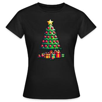 Pixel Weihnachtsbaum – Retro-Charme für Festtage - Frauen T-Shirt - Schwarz - Vorne - AI Model Female 172 dark (172cm)