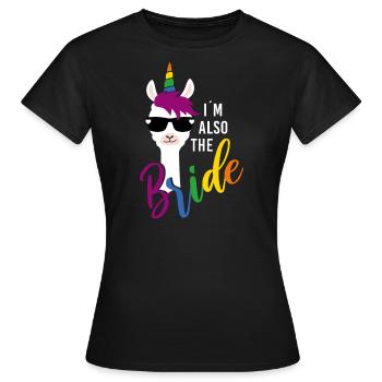 LGBTQ also Bride Lama Einhorn Regenbogen JGA - Frauen T-Shirt - Schwarz - Vorne - AI Model Female 172 dark (172cm)