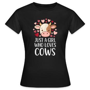 Dessin animé de la fille amoureuse des vaches - T-shirt Femme - noir - Devant - AI Model Female 172 dark (172cm)