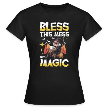 Bless This Mess With Magic Hexe Coffee Broom - Women's T-Shirt - black - Front - AI Model Female 172 dark (172cm)