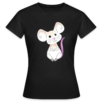 Hand gezeichnete weiße Maus sitzend - Frauen T-Shirt - Schwarz - Vorne - AI Model Female 172 dark (172cm)