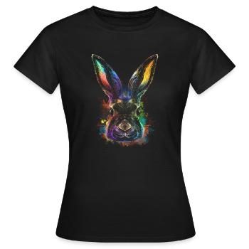 Bunter Hase Hasengesicht Rammler Hasen Hasenzucht - Frauen T-Shirt - Schwarz - Vorne - AI Model Female 172 dark (172cm)