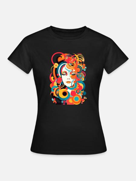 Buntes Frauengesichtsporträt - Frauen T-Shirt - Schwarz