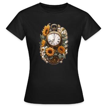 Clock with sunflowers - Women's T-Shirt - black - Front - AI Model Female 172 dark (172cm)