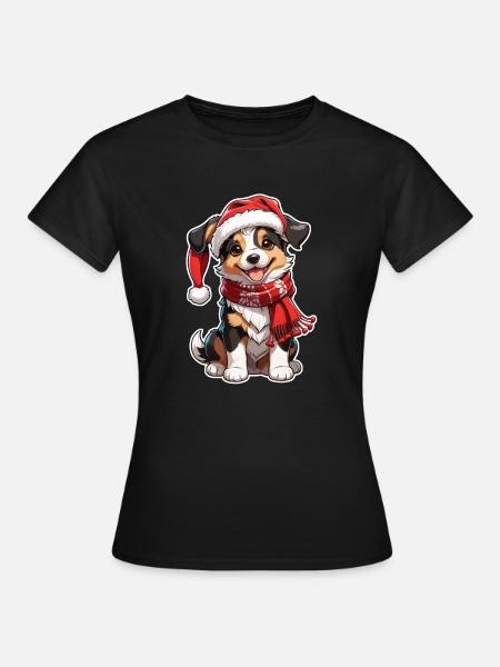 Hund mit Weihnachtsmütze - Frauen T-Shirt - Schwarz