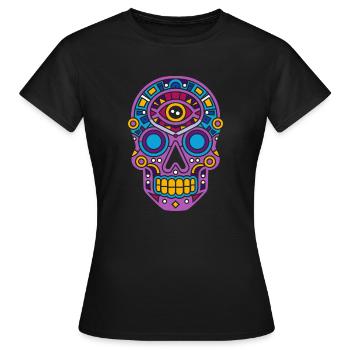 Trippy Aztec Skull - Women's T-Shirt - black - Front - AI Model Female 172 dark (172cm)