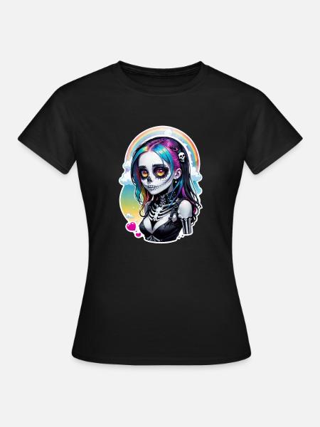 Halloween - Rock & Regenbogen - Frauen T-Shirt - Schwarz