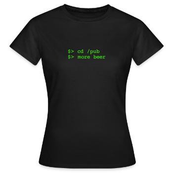 cd pub - plus de bière - Linux Shell - T-shirt Femme - noir - Devant - AI Model Female 172 dark (172cm)