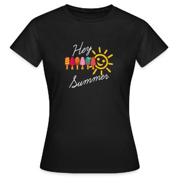 Hallo Sommer Sonnenschein und Eis am Stiel - Frauen T-Shirt - Schwarz - Vorne - AI Model Female 172 dark (172cm)