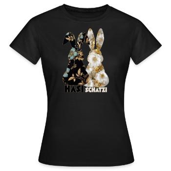 Hasi Schatzi - Ostern Hase Osterhasen Paare - Frauen T-Shirt - Schwarz - Vorne - AI Model Female 172 dark (172cm)