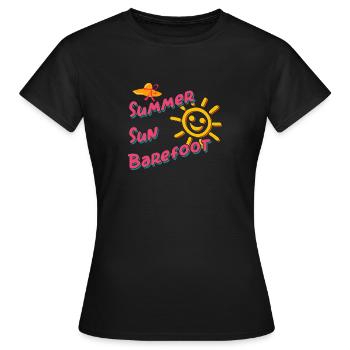 Soleil d’été pieds nus sur la plage Vacances à la mer - T-shirt Femme - noir - Devant - AI Model Female 172 dark (172cm)